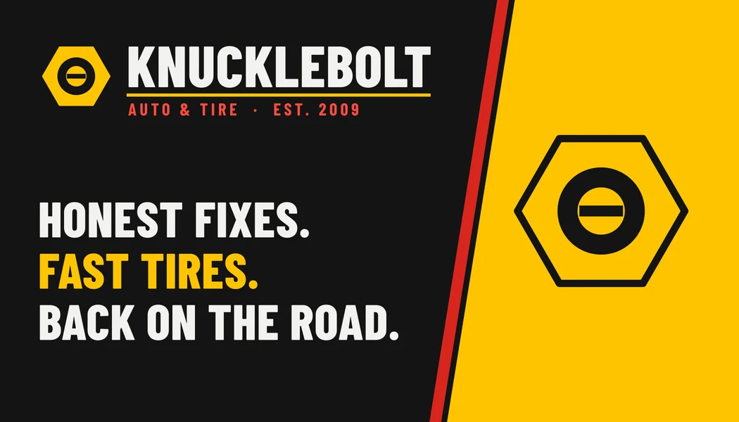 Knucklebolt Auto & Tire business card, front (sample design)