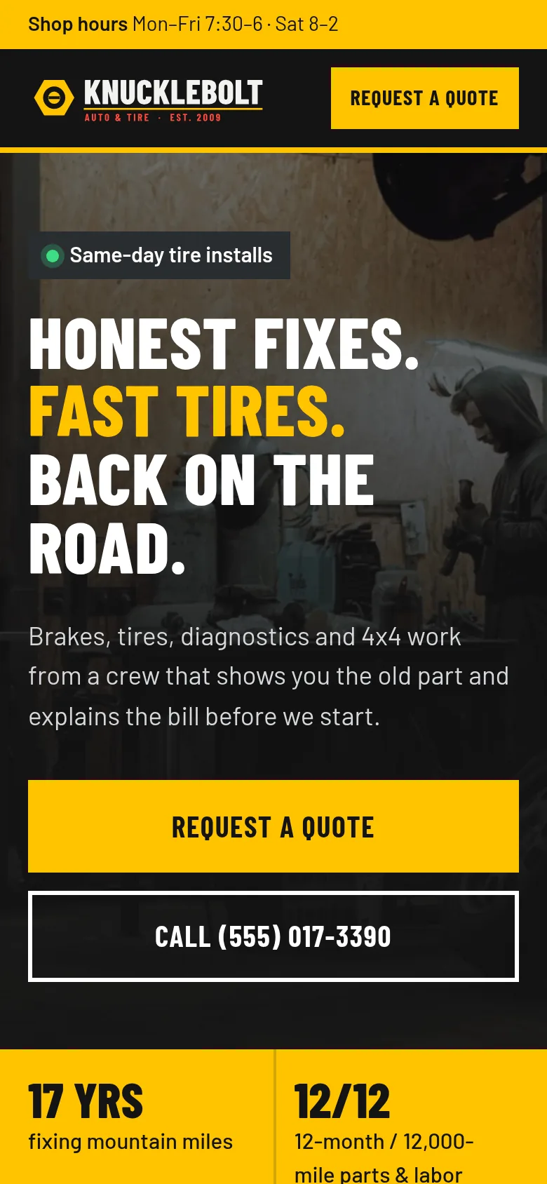 Knucklebolt Auto & Tire sample design on a phone