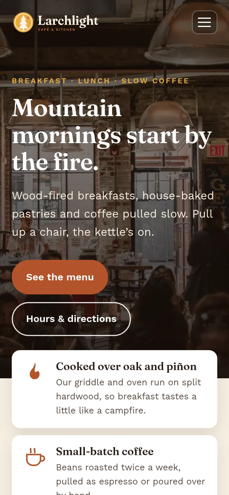 Larchlight Café & Kitchen sample design on a phone