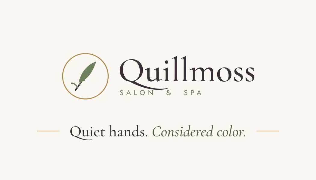 Quillmoss Salon & Spa business card, front (sample design)